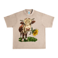 French Oak hereford heifer with sunflower Urban Heavy Tee - LillyAllenDesigns