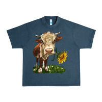 Midnight Navy hereford heifer with sunflower Urban Heavy Tee - LillyAllenDesigns
