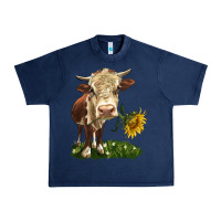 Navy hereford heifer with sunflower Urban Heavy Tee - LillyAllenDesigns