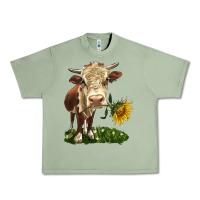 Oil Green hereford heifer with sunflower Urban Heavy Tee - LillyAllenDesigns
