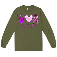 Army Green Peace love cure Breast Cancer Long Sleeve Tee - NancyCooperArtShop