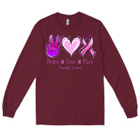 Burgundy Peace love cure Breast Cancer Long Sleeve Tee - NancyCooperArtShop