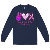 Navy Peace love cure Breast Cancer Long Sleeve Tee - NancyCooperArtShop