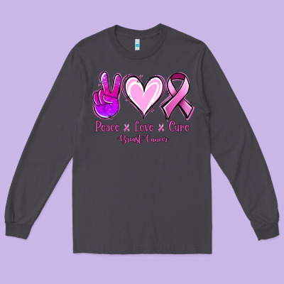 Peace Love Cure Breast Cancer Long Sleeve Tee Designed By Nancycooperartshop