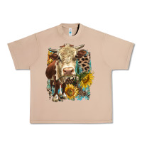 Burro Hereford heifer with sunflower and leopard Urban Heavy Tee - LillyAllenDesigns