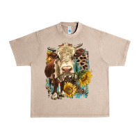 French Oak Hereford heifer with sunflower and leopard Urban Heavy Tee - LillyAllenDesigns