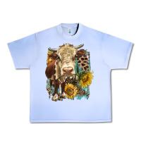 Grape Ice Hereford heifer with sunflower and leopard Urban Heavy Tee - LillyAllenDesigns