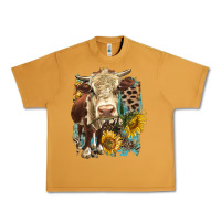 Peanut Butter Hereford heifer with sunflower and leopard Urban Heavy Tee - LillyAllenDesigns