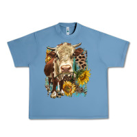 Pebble Blue Hereford heifer with sunflower and leopard Urban Heavy Tee - LillyAllenDesigns