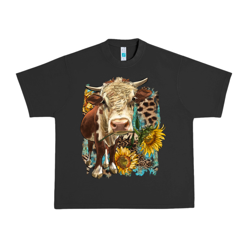Hereford Heifer With Sunflower And Leopard Urban Heavy Tee by LillyAllenDesigns | Teevron