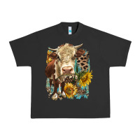 Pigment Black Hereford heifer with sunflower and leopard Urban Heavy Tee - LillyAllenDesigns