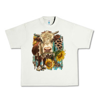 Pistachio Hereford heifer with sunflower and leopard Urban Heavy Tee - LillyAllenDesigns