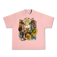 Salmon Hereford heifer with sunflower and leopard Urban Heavy Tee - LillyAllenDesigns