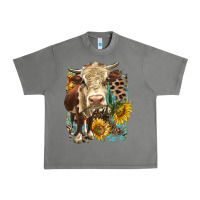 Tornado Hereford heifer with sunflower and leopard Urban Heavy Tee - LillyAllenDesigns