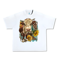 White Hereford heifer with sunflower and leopard Urban Heavy Tee - LillyAllenDesigns