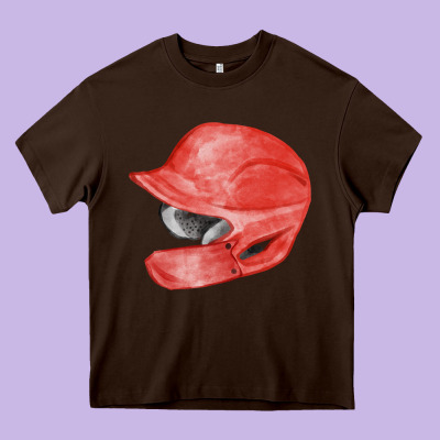 Red Baseball Batting Helmet Fa Element Heavy Core Tee Designed By Fadigitalartstudio