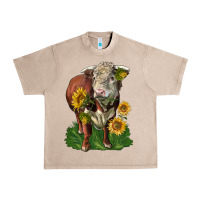 French Oak hereford bull with sunflowers Urban Heavy Tee - LillyAllenDesigns