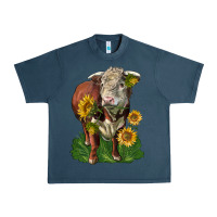 Midnight Navy hereford bull with sunflowers Urban Heavy Tee - LillyAllenDesigns