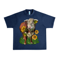 Navy hereford bull with sunflowers Urban Heavy Tee - LillyAllenDesigns