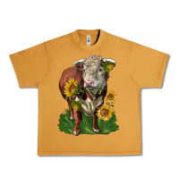 Peanut Butter hereford bull with sunflowers Urban Heavy Tee - LillyAllenDesigns
