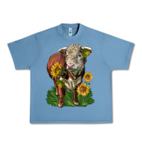 Pebble Blue hereford bull with sunflowers Urban Heavy Tee - LillyAllenDesigns