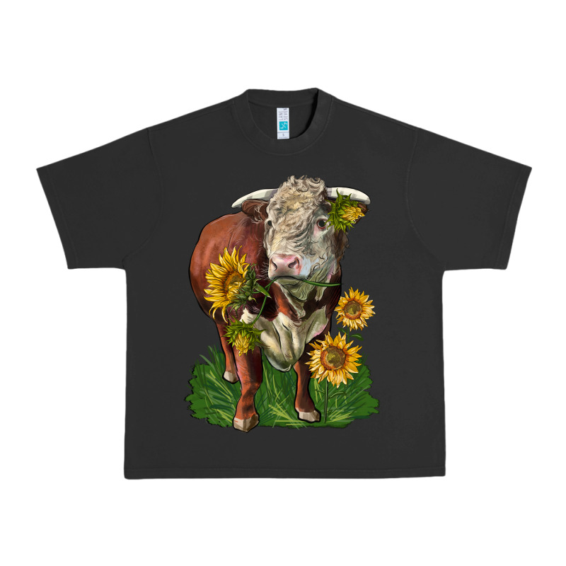 Hereford Bull With Sunflowers Urban Heavy Tee by LillyAllenDesigns | Teevron