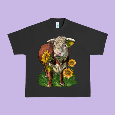 Hereford Bull With Sunflowers Urban Heavy Tee Designed By Lillyallendesigns