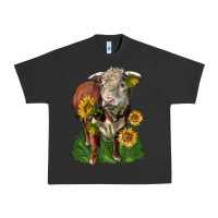 Pigment Black hereford bull with sunflowers Urban Heavy Tee - LillyAllenDesigns