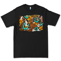 Black western cowhide horseshoe sunflower background Premium Tee - AdoDesignShop