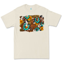 Bone western cowhide horseshoe sunflower background Premium Tee - AdoDesignShop