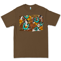 Cacao western cowhide horseshoe sunflower background Premium Tee - AdoDesignShop