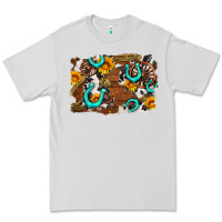 Dove Grey western cowhide horseshoe sunflower background Premium Tee - AdoDesignShop