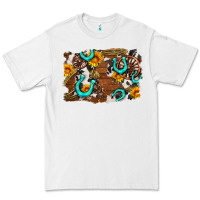 White western cowhide horseshoe sunflower background Premium Tee - AdoDesignShop