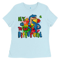 Baby Blue it's ok to be different autism trex Ladies Tee - Zillion Design Studio