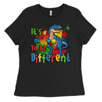Black it's ok to be different autism trex Ladies Tee - Zillion Design Studio