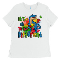 White it's ok to be different autism trex Ladies Tee - Zillion Design Studio