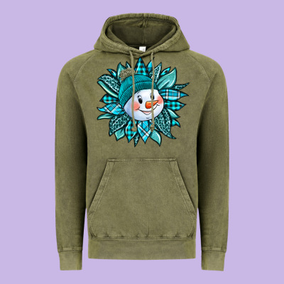 Cute Snowman Winter Sunflower Vintage Hoodie Designed By Jasminsmagicworld