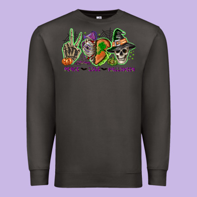 Peace Love Halloween Premium Sweatshirt Designed By Nancycooperartshop