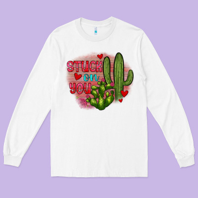 Stuck On You Cactus Long Sleeve Tee Designed By Jahusdesignshop