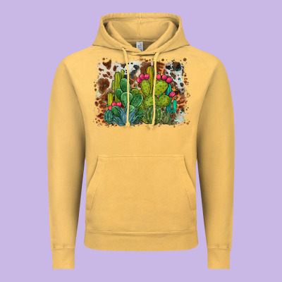 Watercolor Cactus Western Background Vintage Hoodie Designed By Barkaloodesign