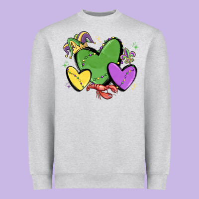 Mardi Gras Hearts Heavyweight Sweatshirt Designed By Maliassmallbusiness