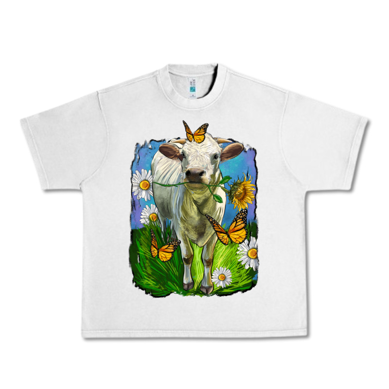 Charolais Heifer With Sunflower And Daisies Urban Heavy Tee by LillyAllenDesigns | Teevron