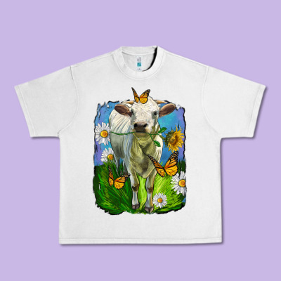 Charolais Heifer With Sunflower And Daisies Urban Heavy Tee Designed By Lillyallendesigns