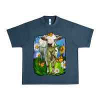 Midnight Navy charolais heifer with sunflower and daisies Urban Heavy Tee - LillyAllenDesigns