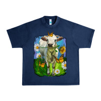 Navy charolais heifer with sunflower and daisies Urban Heavy Tee - LillyAllenDesigns