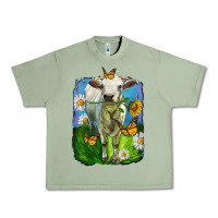 Oil Green charolais heifer with sunflower and daisies Urban Heavy Tee - LillyAllenDesigns