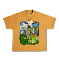 Peanut Butter charolais heifer with sunflower and daisies Urban Heavy Tee - LillyAllenDesigns