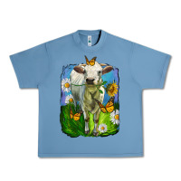 Pebble Blue charolais heifer with sunflower and daisies Urban Heavy Tee - LillyAllenDesigns