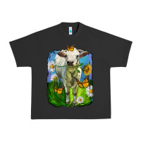 Pigment Black charolais heifer with sunflower and daisies Urban Heavy Tee - LillyAllenDesigns