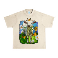 Sandshell charolais heifer with sunflower and daisies Urban Heavy Tee - LillyAllenDesigns
